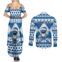 Personalized Power Blue Ranger Santa Claus Couples Matching Summer Maxi Dress and Long Sleeve Button Shirt Funny Christmas - Wonder Print Shop