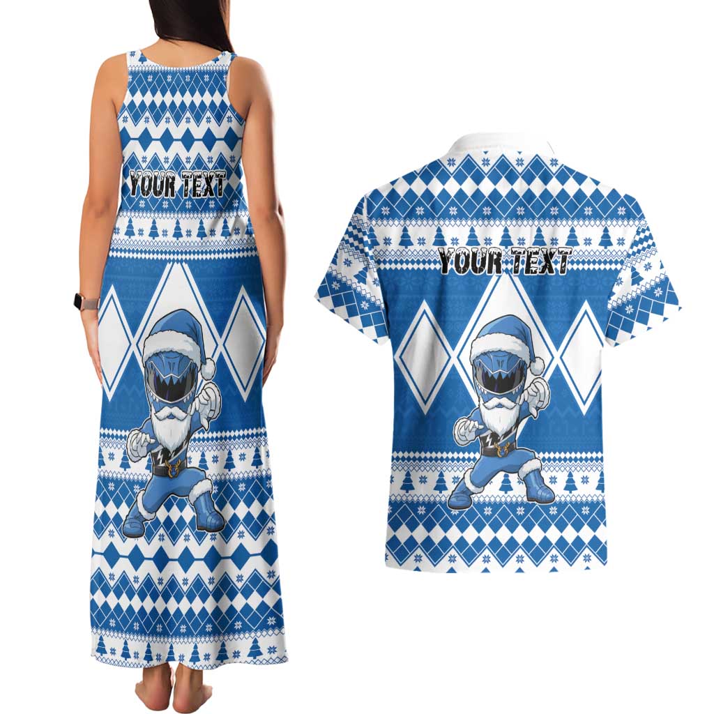 Personalized Power Blue Ranger Santa Claus Couples Matching Tank Maxi Dress and Hawaiian Shirt Funny Christmas - Wonder Print Shop