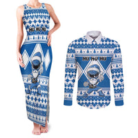 Personalized Power Blue Ranger Santa Claus Couples Matching Tank Maxi Dress and Long Sleeve Button Shirt Funny Christmas - Wonder Print Shop