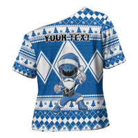 Personalized Power Blue Ranger Santa Claus Cross Shoulder Shirt Funny Christmas - Wonder Print Shop