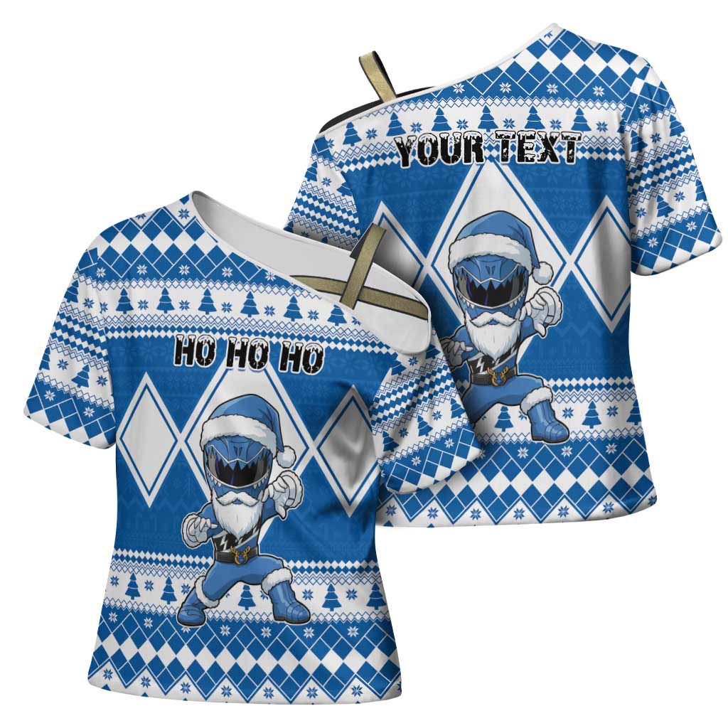 Personalized Power Blue Ranger Santa Claus Cross Shoulder Shirt Funny Christmas - Wonder Print Shop