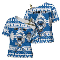 Personalized Power Blue Ranger Santa Claus Cross Shoulder Shirt Funny Christmas - Wonder Print Shop