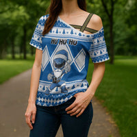 Personalized Power Blue Ranger Santa Claus Cross Shoulder Shirt Funny Christmas - Wonder Print Shop