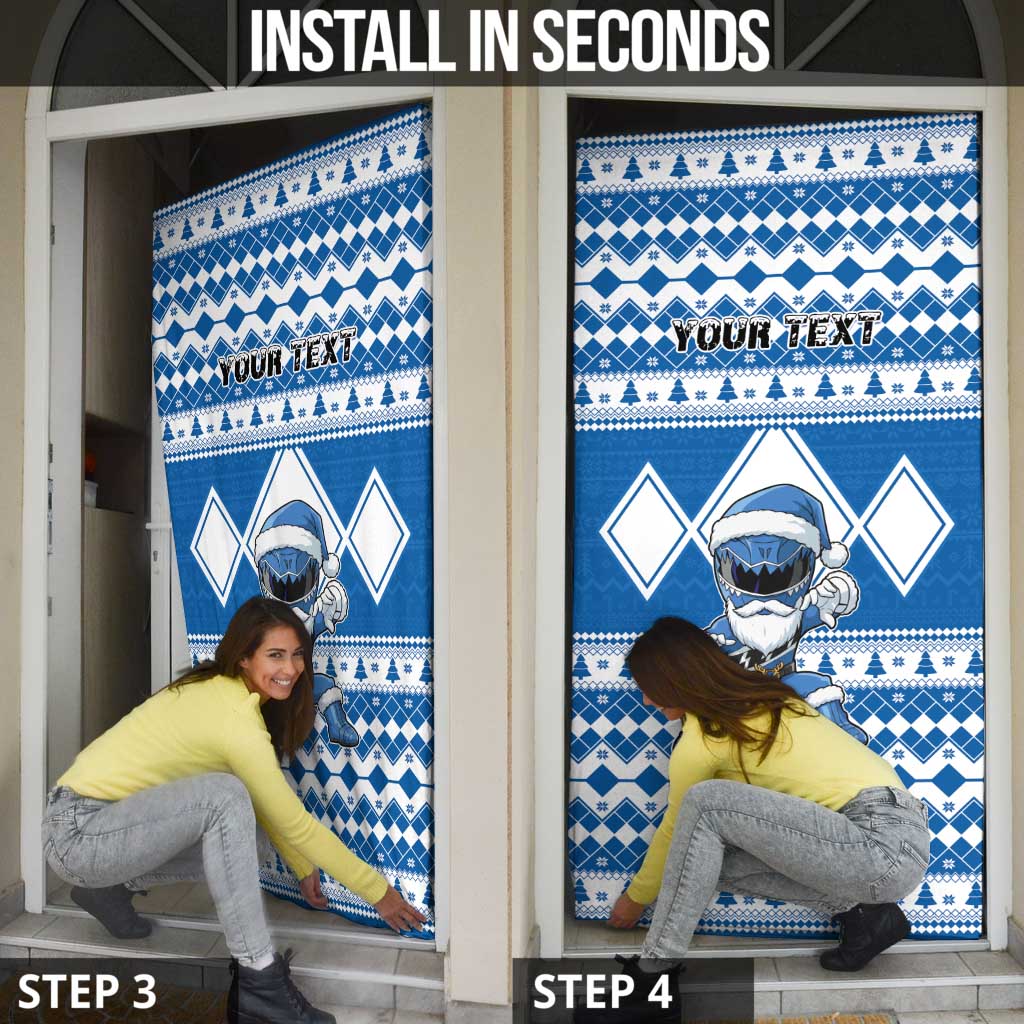 Personalized Power Blue Ranger Santa Claus Door Cover Funny Christmas - Wonder Print Shop