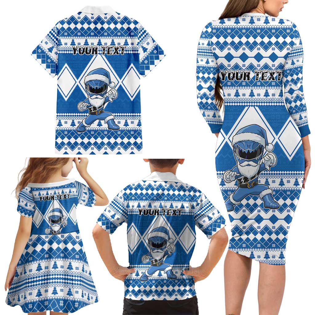 Personalized Power Blue Ranger Santa Claus Family Matching Long Sleeve Bodycon Dress and Hawaiian Shirt Funny Christmas - Wonder Print Shop
