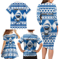 Personalized Power Blue Ranger Santa Claus Family Matching Long Sleeve Bodycon Dress and Hawaiian Shirt Funny Christmas - Wonder Print Shop