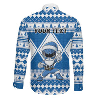 Personalized Power Blue Ranger Santa Claus Family Matching Long Sleeve Bodycon Dress and Hawaiian Shirt Funny Christmas - Wonder Print Shop