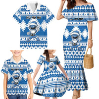 Personalized Power Blue Ranger Santa Claus Family Matching Mermaid Dress and Hawaiian Shirt Funny Christmas - Wonder Print Shop