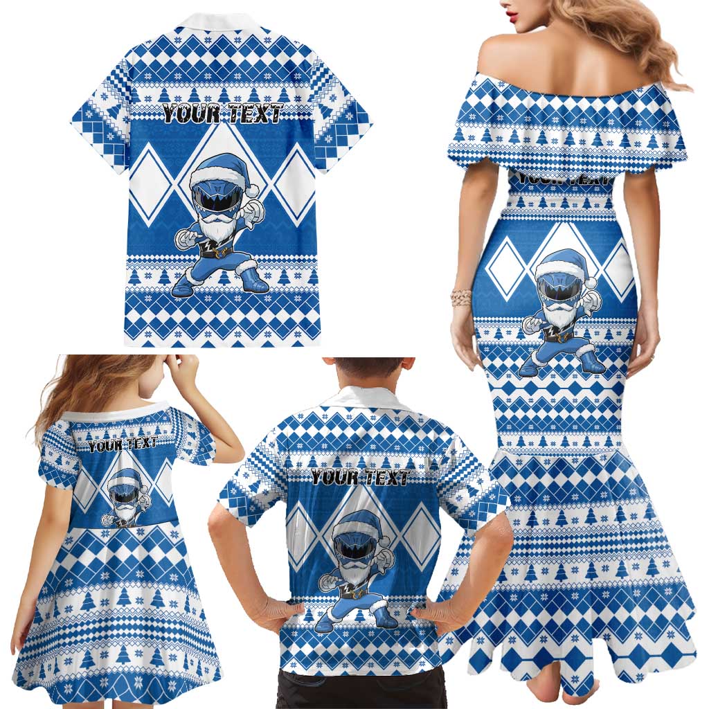 Personalized Power Blue Ranger Santa Claus Family Matching Mermaid Dress and Hawaiian Shirt Funny Christmas - Wonder Print Shop