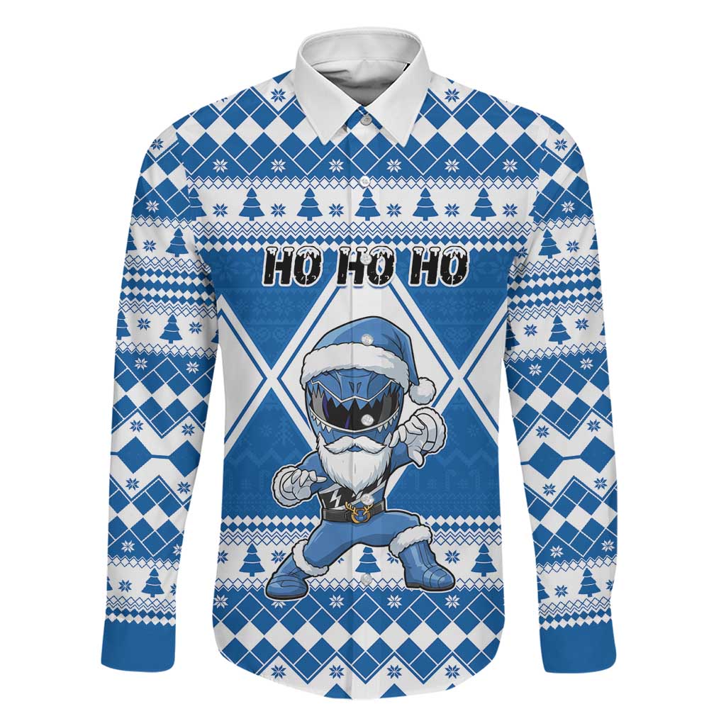 Personalized Power Blue Ranger Santa Claus Family Matching Mermaid Dress and Hawaiian Shirt Funny Christmas - Wonder Print Shop