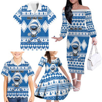Personalized Power Blue Ranger Santa Claus Family Matching Off The Shoulder Long Sleeve Dress and Hawaiian Shirt Funny Christmas - Wonder Print Shop
