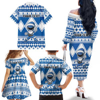 Personalized Power Blue Ranger Santa Claus Family Matching Off The Shoulder Long Sleeve Dress and Hawaiian Shirt Funny Christmas - Wonder Print Shop
