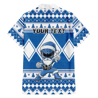 Personalized Power Blue Ranger Santa Claus Family Matching Off The Shoulder Long Sleeve Dress and Hawaiian Shirt Funny Christmas - Wonder Print Shop