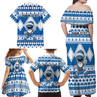 Personalized Power Blue Ranger Santa Claus Family Matching Off Shoulder Maxi Dress and Hawaiian Shirt Funny Christmas - Wonder Print Shop