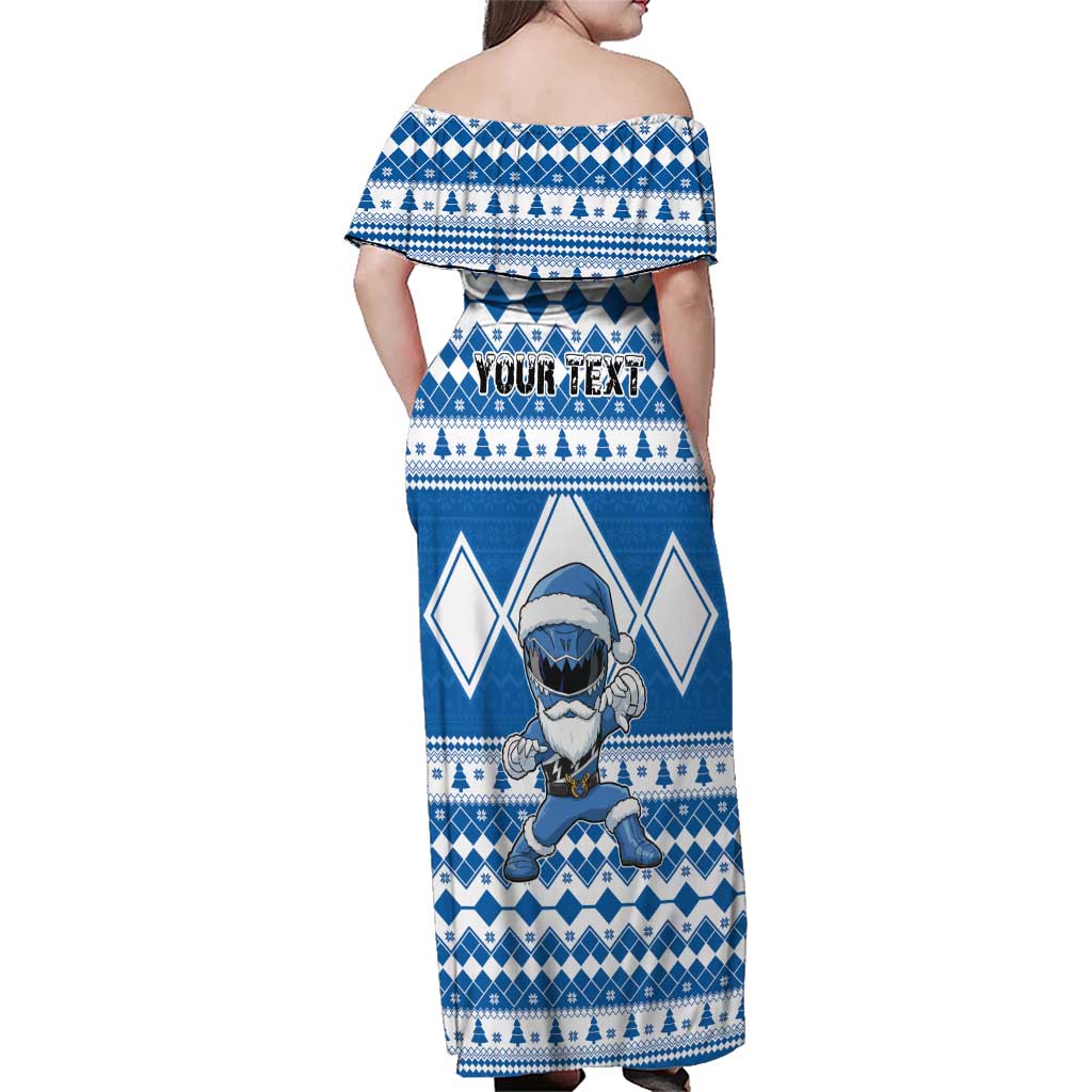 Personalized Power Blue Ranger Santa Claus Family Matching Off Shoulder Maxi Dress and Hawaiian Shirt Funny Christmas - Wonder Print Shop
