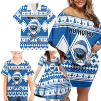 Personalized Power Blue Ranger Santa Claus Family Matching Off Shoulder Short Dress and Hawaiian Shirt Funny Christmas - Wonder Print Shop