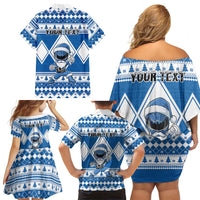 Personalized Power Blue Ranger Santa Claus Family Matching Off Shoulder Short Dress and Hawaiian Shirt Funny Christmas - Wonder Print Shop