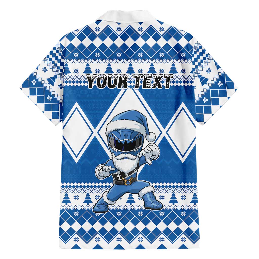 Personalized Power Blue Ranger Santa Claus Family Matching Off Shoulder Short Dress and Hawaiian Shirt Funny Christmas - Wonder Print Shop