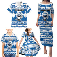Personalized Power Blue Ranger Santa Claus Family Matching Puletasi and Hawaiian Shirt Funny Christmas - Wonder Print Shop