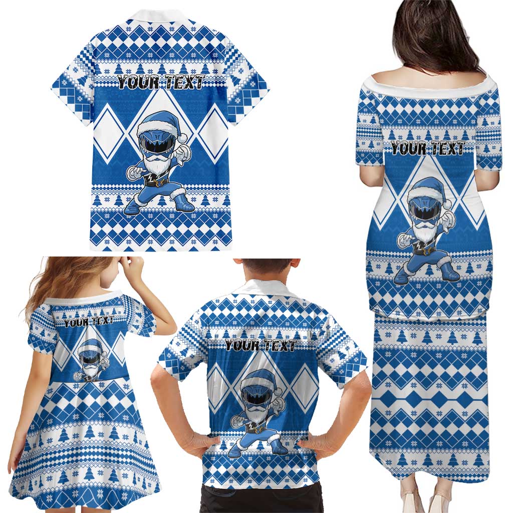 Personalized Power Blue Ranger Santa Claus Family Matching Puletasi and Hawaiian Shirt Funny Christmas - Wonder Print Shop