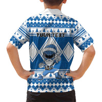 Personalized Power Blue Ranger Santa Claus Family Matching Short Sleeve Bodycon Dress and Hawaiian Shirt Funny Christmas - Wonder Print Shop