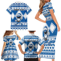 Personalized Power Blue Ranger Santa Claus Family Matching Short Sleeve Bodycon Dress and Hawaiian Shirt Funny Christmas - Wonder Print Shop