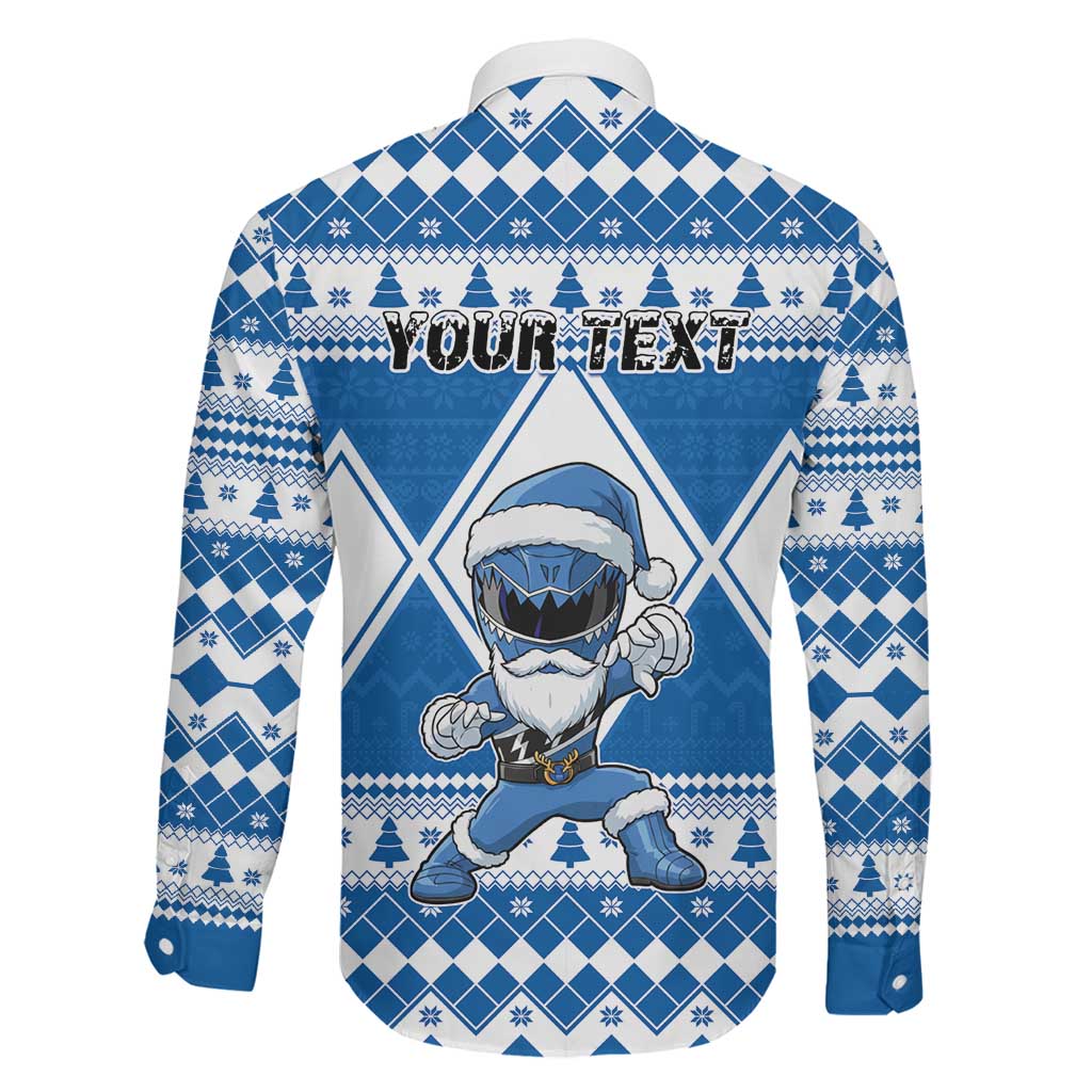 Personalized Power Blue Ranger Santa Claus Family Matching Short Sleeve Bodycon Dress and Hawaiian Shirt Funny Christmas - Wonder Print Shop