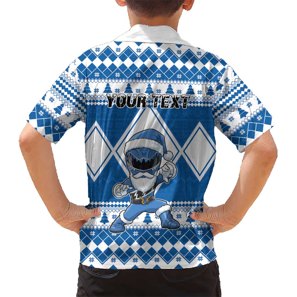 Personalized Power Blue Ranger Santa Claus Family Matching Summer Maxi Dress and Hawaiian Shirt Funny Christmas - Wonder Print Shop