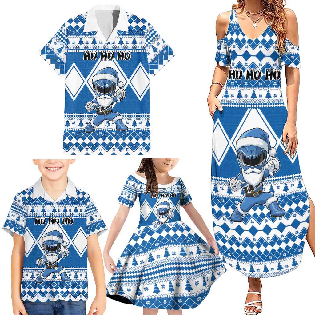 Personalized Power Blue Ranger Santa Claus Family Matching Summer Maxi Dress and Hawaiian Shirt Funny Christmas - Wonder Print Shop