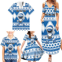 Personalized Power Blue Ranger Santa Claus Family Matching Summer Maxi Dress and Hawaiian Shirt Funny Christmas - Wonder Print Shop