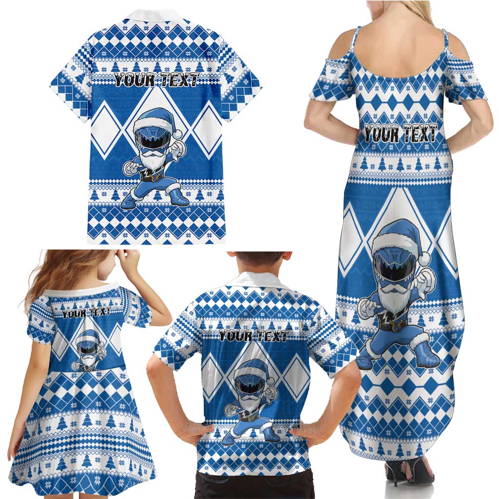 Personalized Power Blue Ranger Santa Claus Family Matching Summer Maxi Dress and Hawaiian Shirt Funny Christmas - Wonder Print Shop