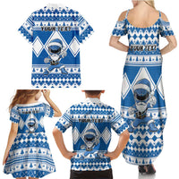 Personalized Power Blue Ranger Santa Claus Family Matching Summer Maxi Dress and Hawaiian Shirt Funny Christmas - Wonder Print Shop