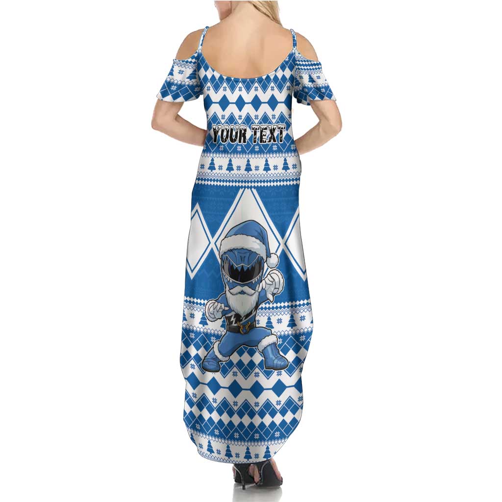 Personalized Power Blue Ranger Santa Claus Family Matching Summer Maxi Dress and Hawaiian Shirt Funny Christmas - Wonder Print Shop