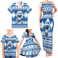 Personalized Power Blue Ranger Santa Claus Family Matching Tank Maxi Dress and Hawaiian Shirt Funny Christmas - Wonder Print Shop