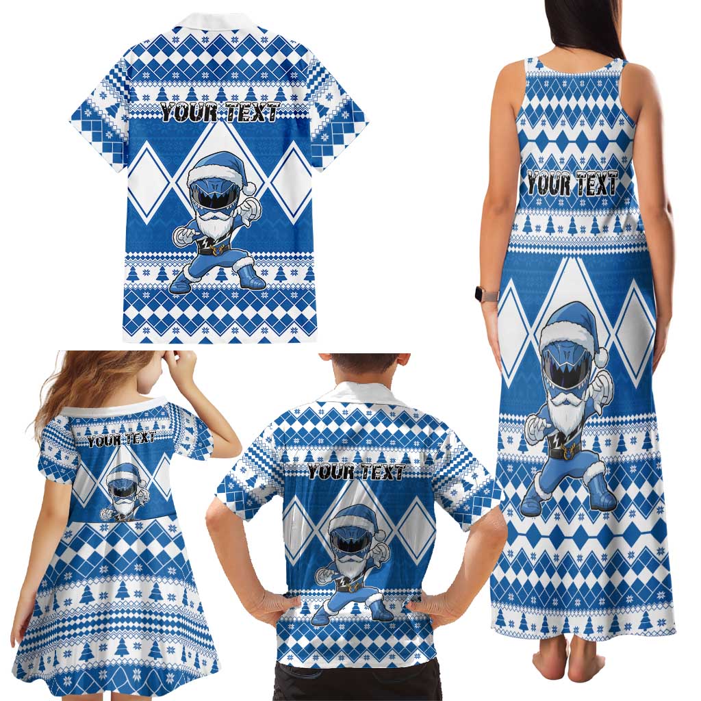 Personalized Power Blue Ranger Santa Claus Family Matching Tank Maxi Dress and Hawaiian Shirt Funny Christmas - Wonder Print Shop