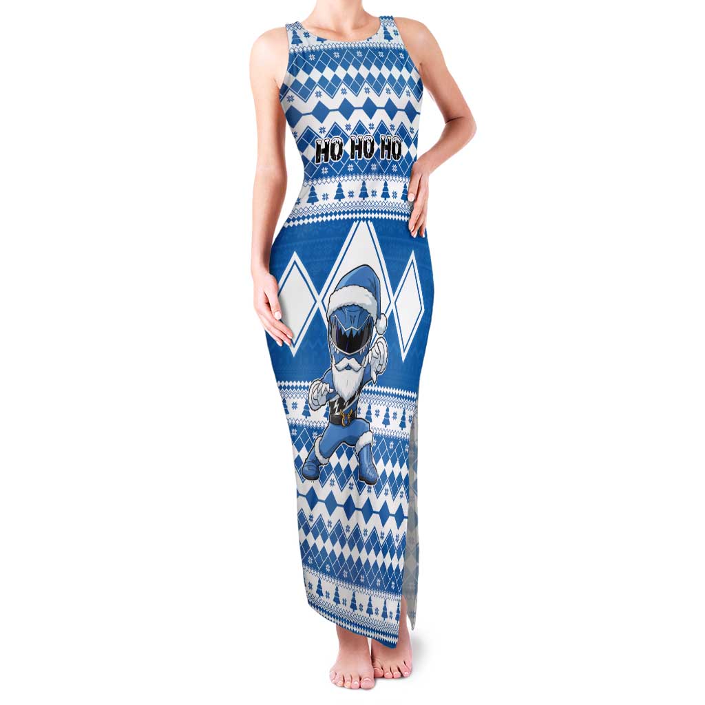 Personalized Power Blue Ranger Santa Claus Family Matching Tank Maxi Dress and Hawaiian Shirt Funny Christmas - Wonder Print Shop