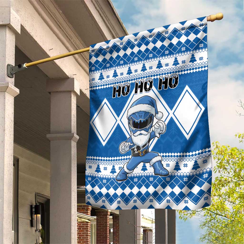 Power Blue Ranger Santa Claus Garden Flag Funny Christmas - Wonder Print Shop