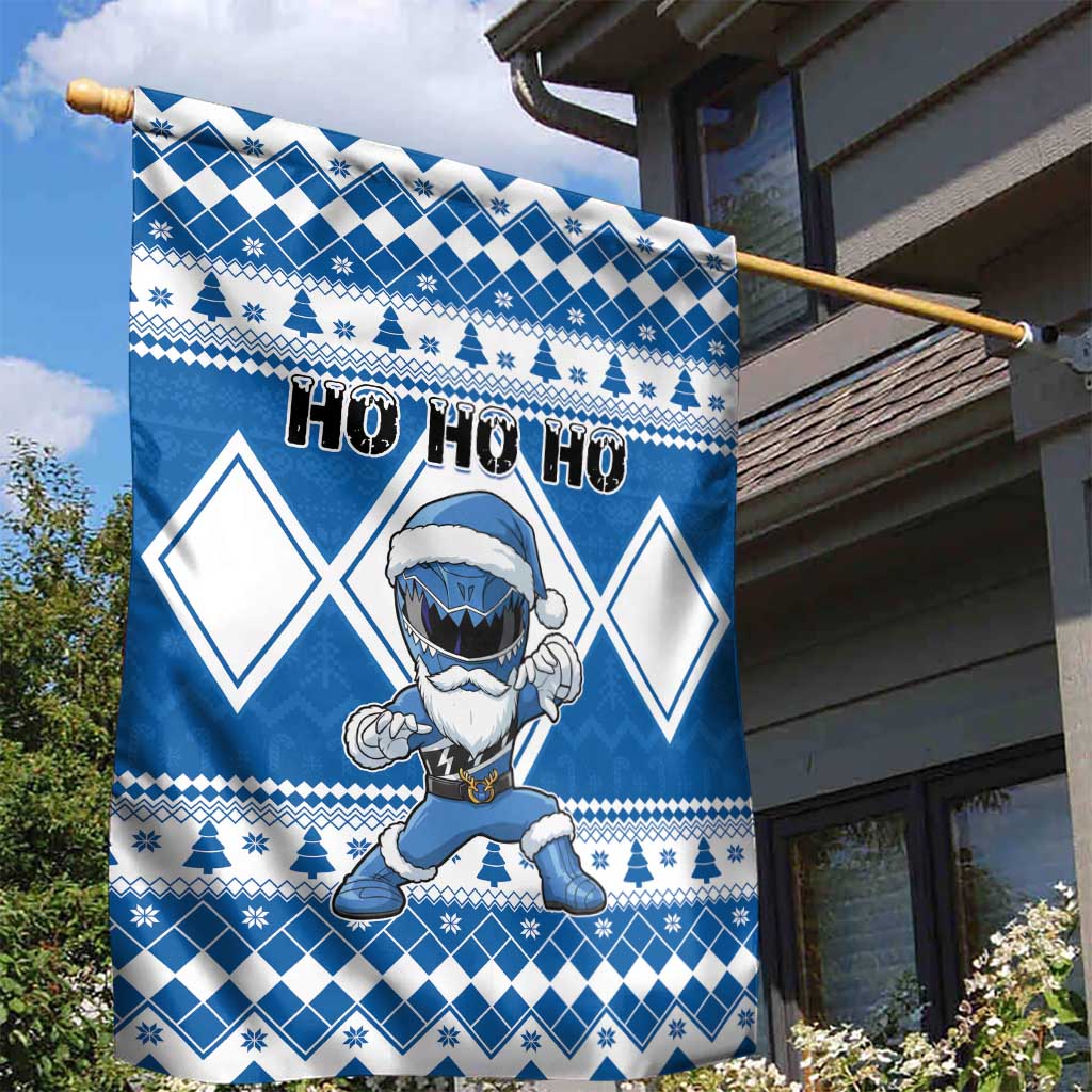 Power Blue Ranger Santa Claus Garden Flag Funny Christmas - Wonder Print Shop