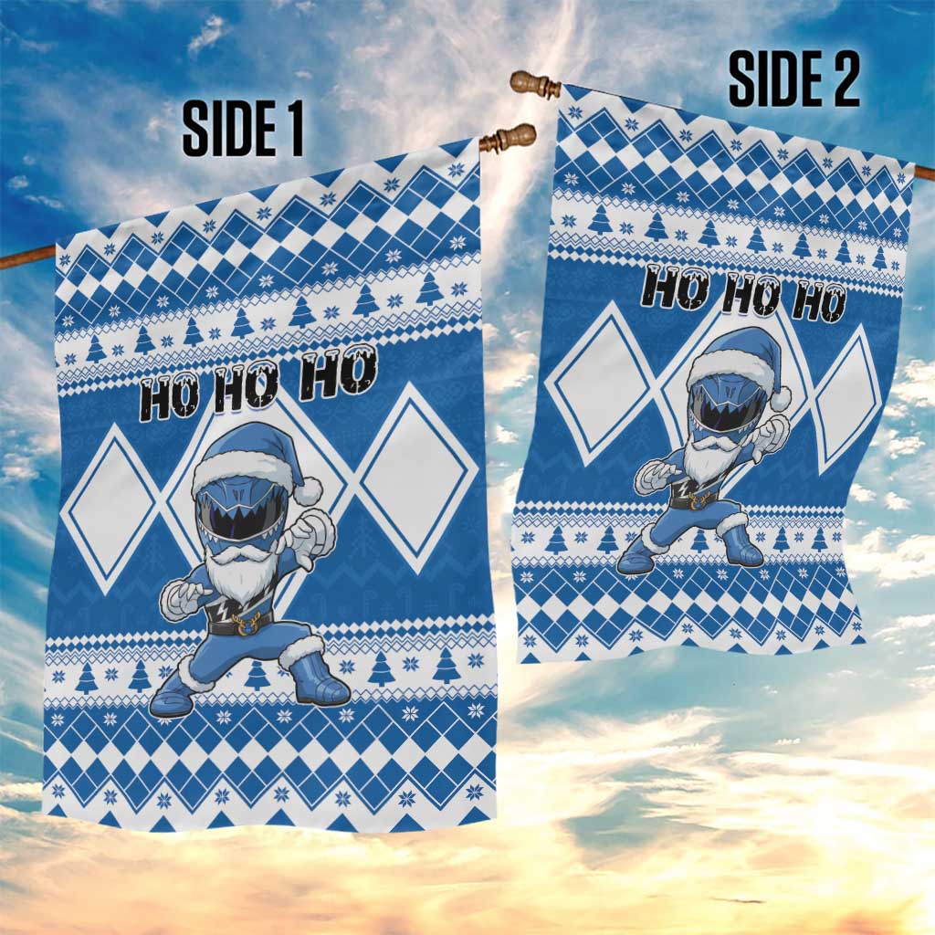 Power Blue Ranger Santa Claus Garden Flag Funny Christmas - Wonder Print Shop