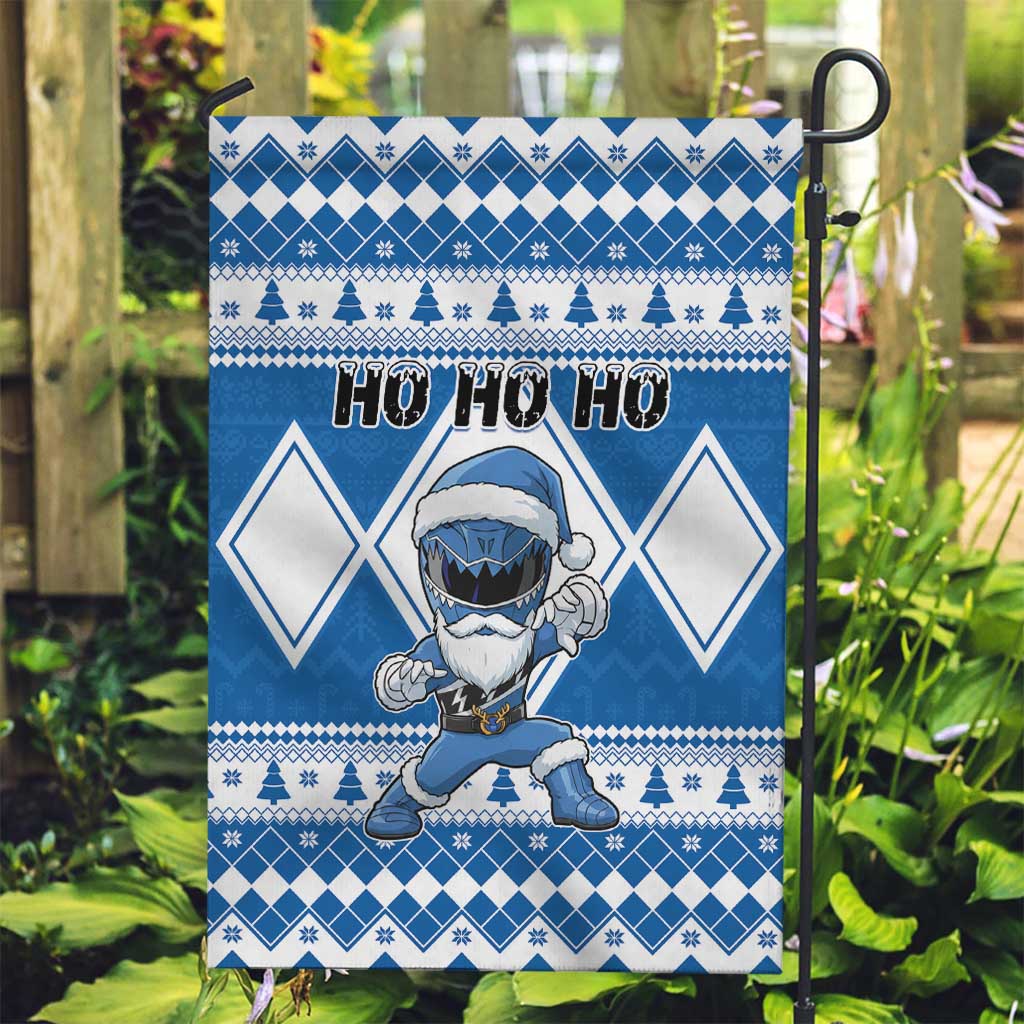 Power Blue Ranger Santa Claus Garden Flag Funny Christmas - Wonder Print Shop