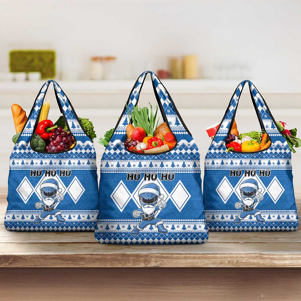 Power Blue Ranger Santa Claus Grocery Bag Funny Christmas - Wonder Print Shop
