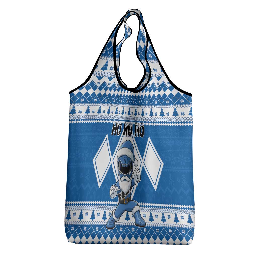 Power Blue Ranger Santa Claus Grocery Bag Funny Christmas - Wonder Print Shop