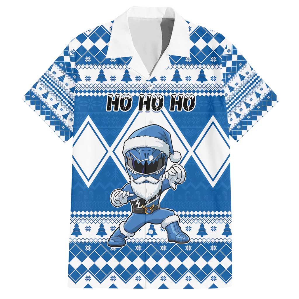 Personalized Power Blue Ranger Santa Claus Hawaiian Shirt Funny Christmas - Wonder Print Shop