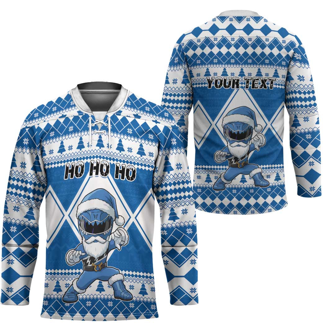 Personalized Power Blue Ranger Santa Claus Hockey Jersey Funny Christmas - Wonder Print Shop