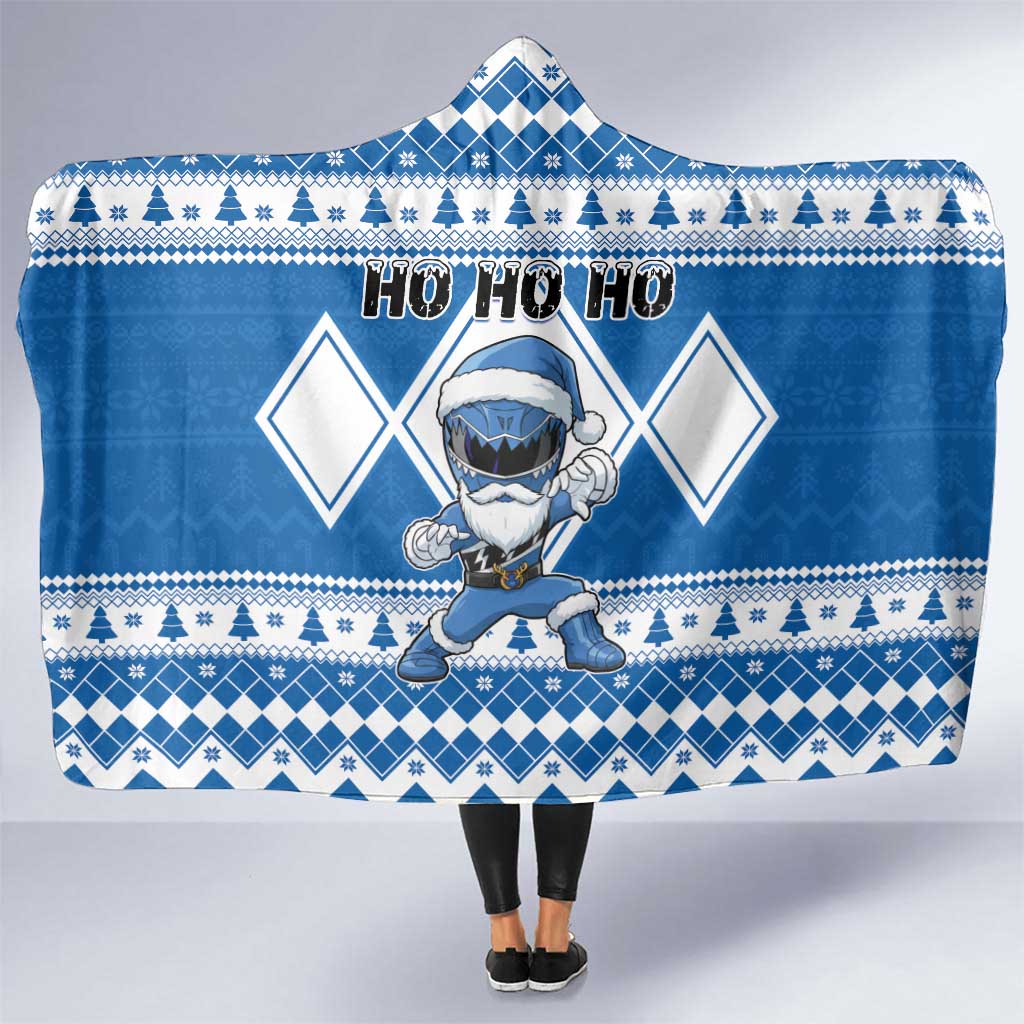 Power Blue Ranger Santa Claus Hooded Blanket Funny Christmas - Wonder Print Shop