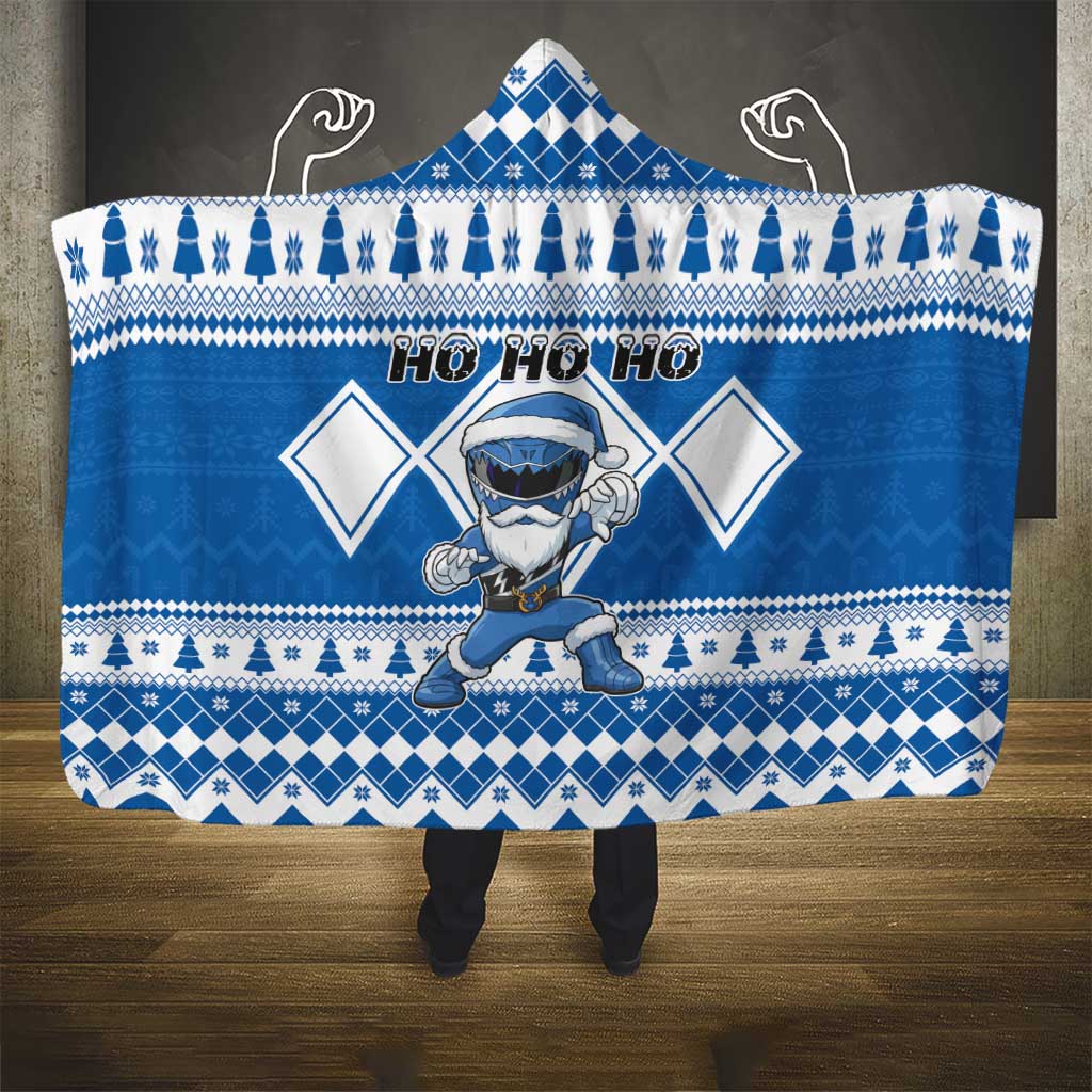 Power Blue Ranger Santa Claus Hooded Blanket Funny Christmas - Wonder Print Shop