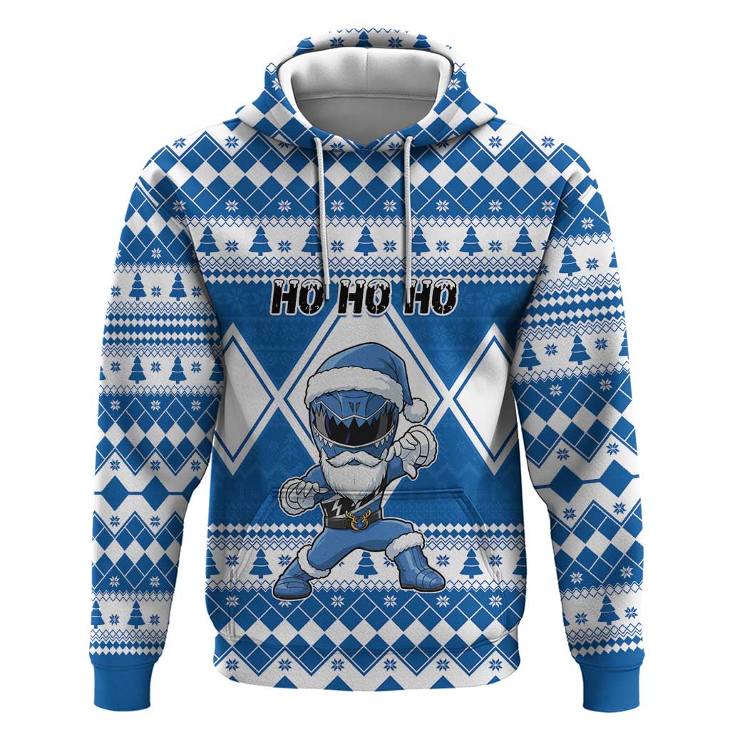 Personalized Power Blue Ranger Santa Claus Hoodie Funny Christmas - Wonder Print Shop