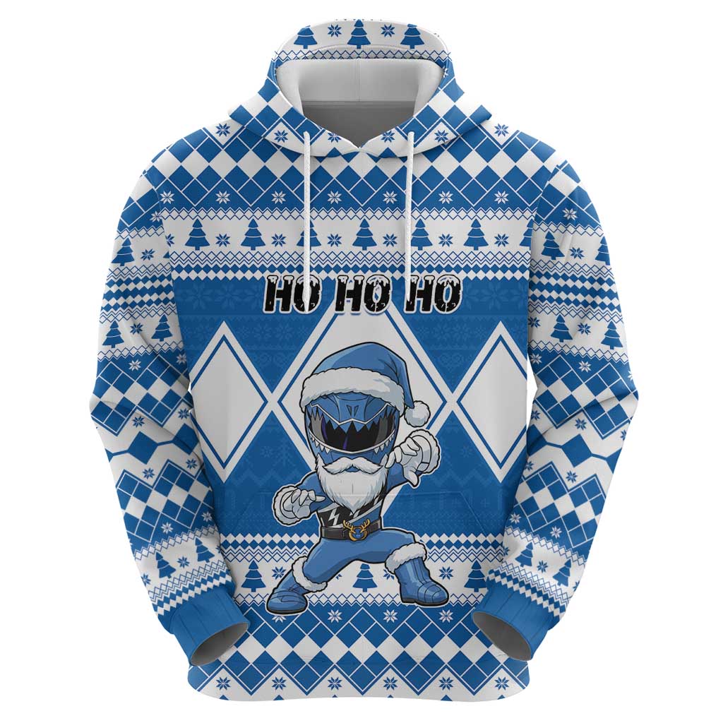 Personalized Power Blue Ranger Santa Claus Hoodie Funny Christmas - Wonder Print Shop