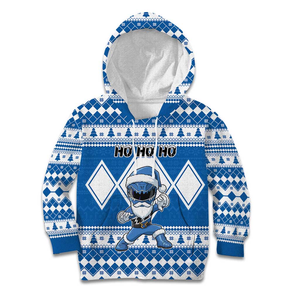 Personalized Power Blue Ranger Santa Claus Kid Hoodie Funny Christmas - Wonder Print Shop