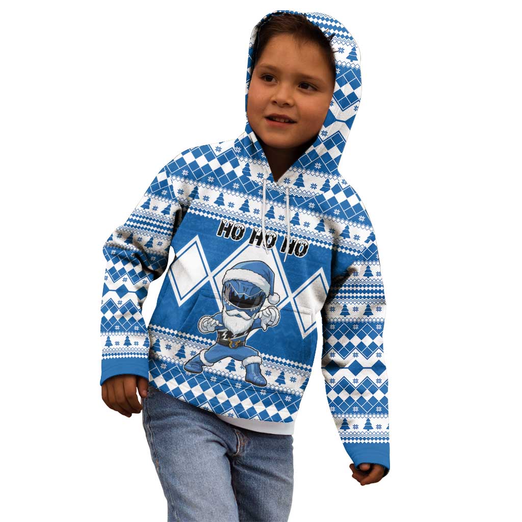 Personalized Power Blue Ranger Santa Claus Kid Hoodie Funny Christmas - Wonder Print Shop